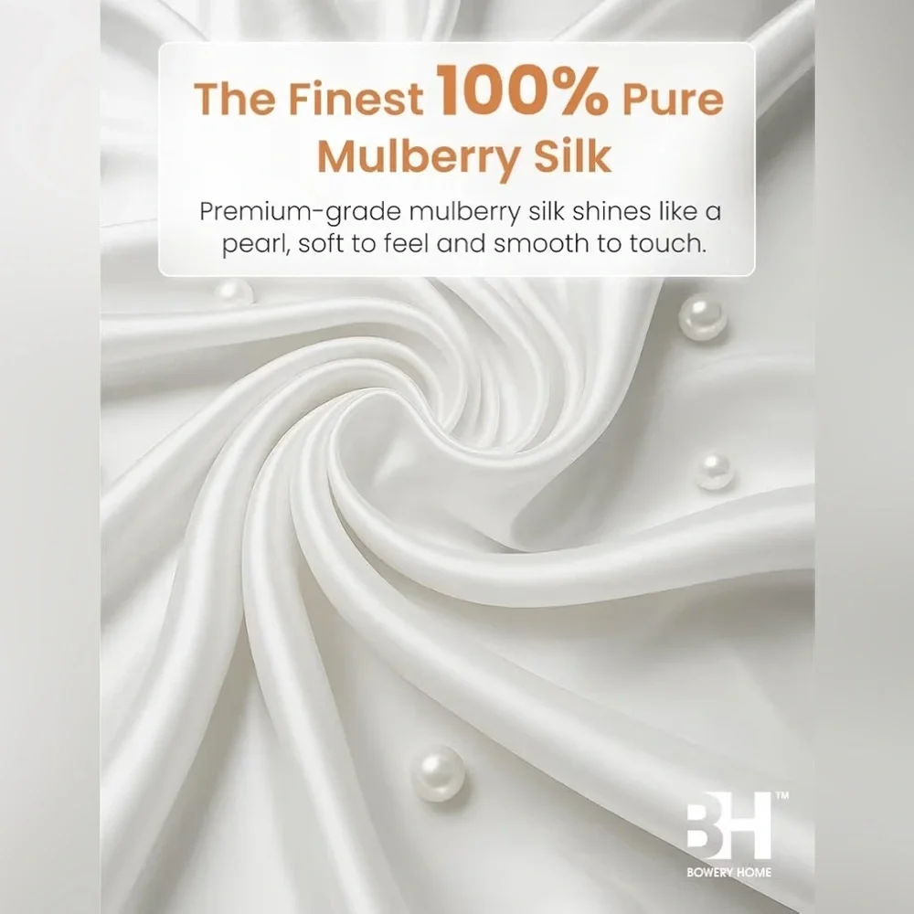 Silk Pillowcase - 100% Pure Mulberry Silk Standard Size Hidden Zipper White)